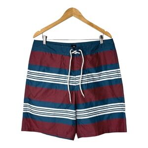 Gap Swim Trunks Board Shorts Striped Red‎ Blue White Men Size Large NWT
